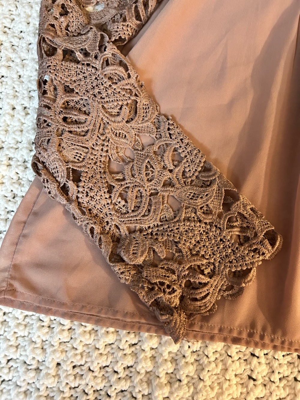 Women's Taupe Lace Yoke Long-Sleeve Blouse - Picture 2 of 16